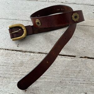 Vintage Brown Leather And Brass Accents Hippy Vibes Belt Size Large